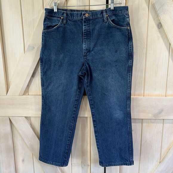 Wrangler Mens Jeans 36x24 Denim Blue 100% Cotton Workwear Farm Trucker 936PWD - Picture 1 of 10